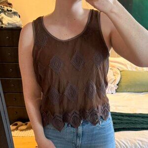 Brown Sheer Diamond Pattern Tank Top